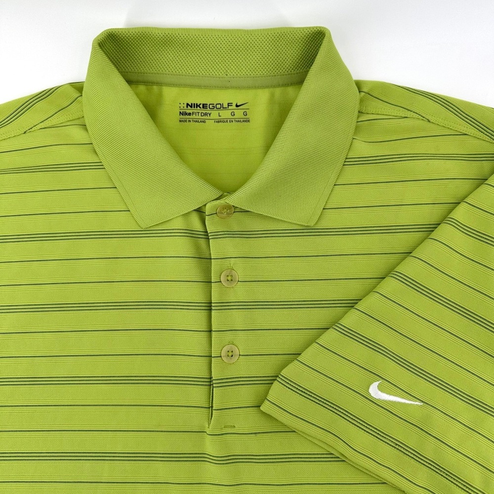 Nike Golf Fit‎ Dry Mens Large Green Striped Short Sleeve Polo Shirt 256650-375